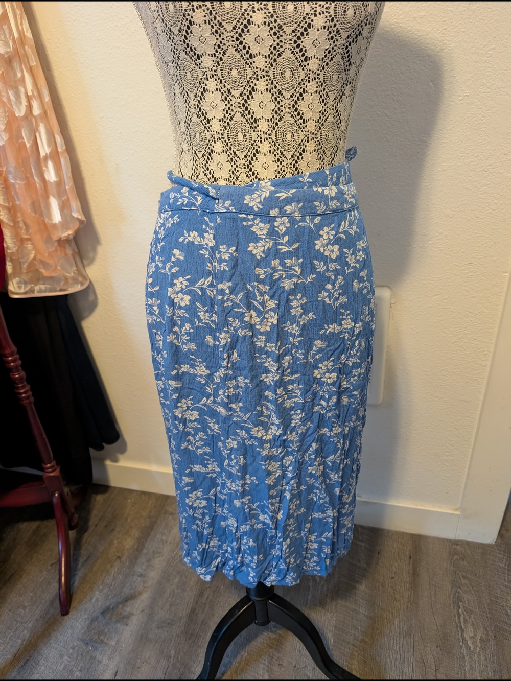 Blue Floral Wrap Maxi Skirt